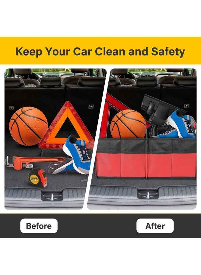 YSSOA 2 Compartments Car Trunk Organizer, 600D Waterproof Oxford Polyester Car Storage, Anti-slip 14" D x 22" W x 12" H Collapsible Trunk Storage, Suitable for SUV, Minivan, Truck, Red - Image 5