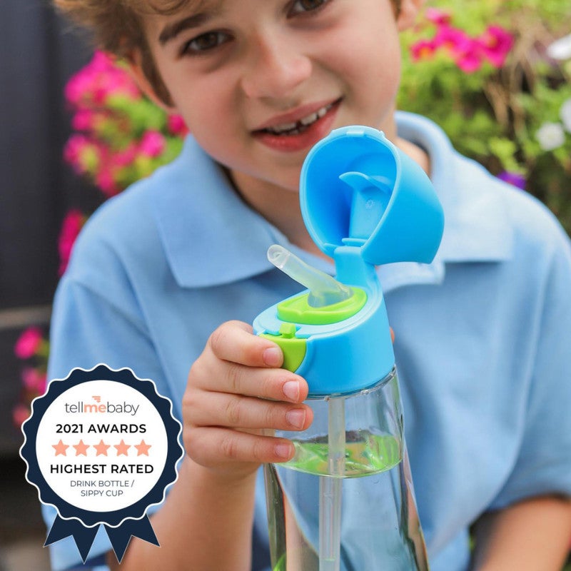 B.Box Big Kids Tritanâ„¢ Drink Bottle with Straw | Leakproof Push Button Lid | Ergonomic Triangle Grip | BPA-Free Reusable Water Bottle for School Kids | 600ml-Blue Blaze - Image 3