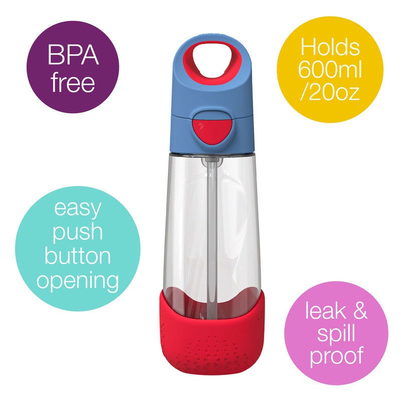 B.Box Big Kids Tritanâ„¢ Drink Bottle with Straw | Leakproof Push Button Lid | Ergonomic Triangle Grip | BPA-Free Reusable Water Bottle for School Kids | 600ml-Blue Blaze - Image 2