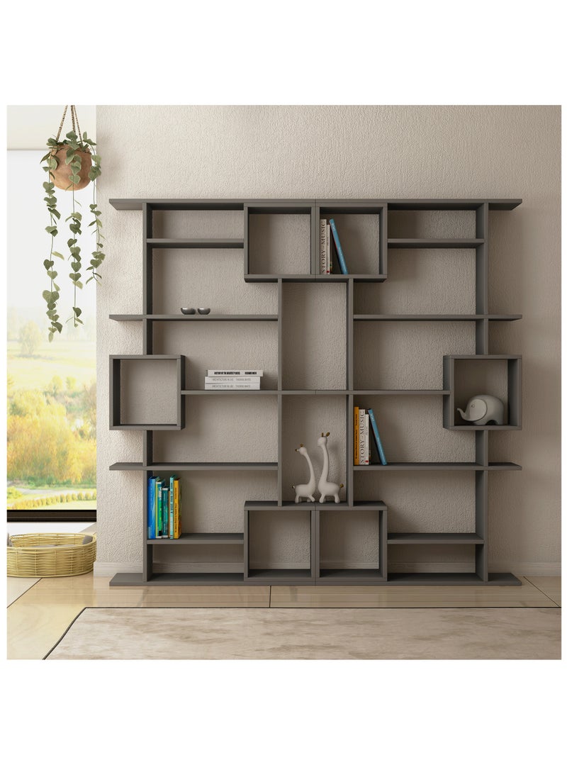 موراه - مكتبة موراه هوم سوتو، خزانة كتب عصرية بسبعة رفوف، رف كتب متعدد التخزين، وحدة عرض لغرفة النوم، غرفة المعيشة، خزانة أرضية - ٢٥×١٧٣×٩٢ سم - رمادي غامق - Image 1