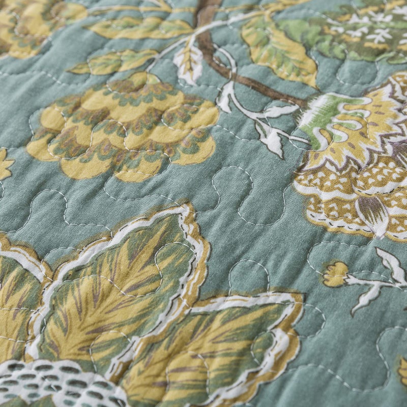 NEWLAKE Cotton Bedspread Quilt Sets-Reversible Patchwork Coverlet Set, Green Floral Pattern, Queen Size - Image 4