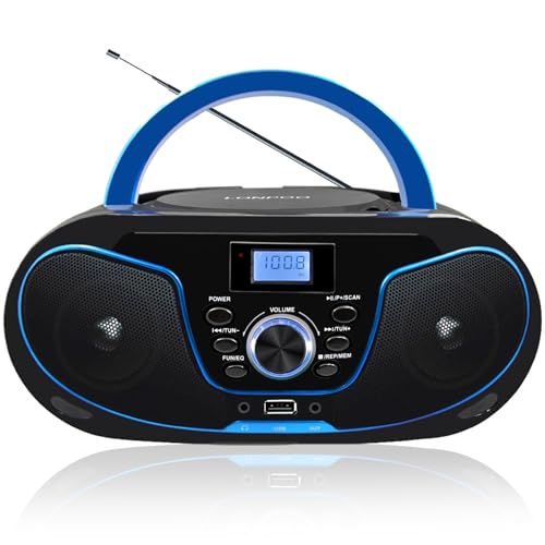 LONPOO Portable CD Boombox, CD Player with Clear Stereo Sound, Bluetooth 5.3, FM Radio, USB/AUX/3.5mm Earphone Jack, AC/Battery Powered for Home Outdoor Kids Elders (LP-D02) - Image 1