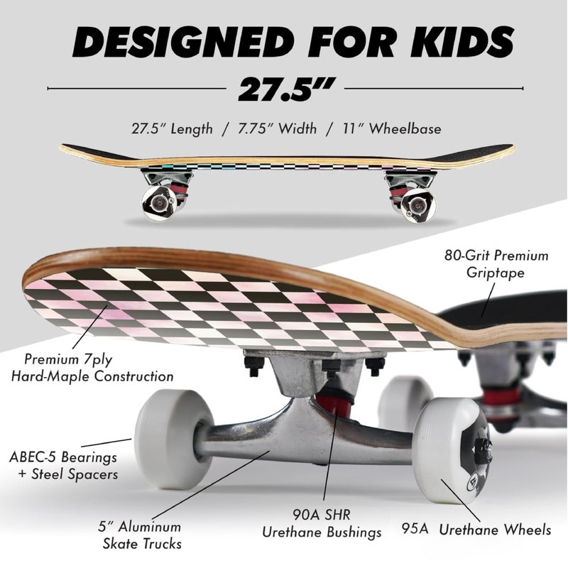 Magneto Cruiser Board - Kid Skateboard for Ages 3-6 - Mini Skateboard with Maple Concave Deck - Smooth Ride Skate Board with 95A Wheels - 27.5" x 7.75", Tie Dye - Image 4
