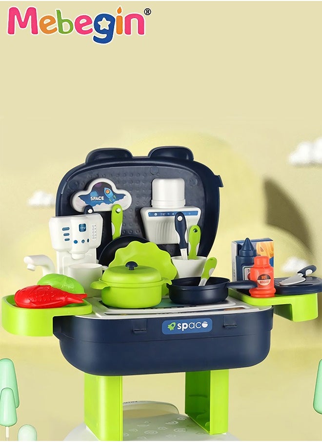 MEBEGIN 3 in 1 Kitchen Set with Block Backpack, 36PCS Realistic Cooking Set, Creative Educational Toy,  Safe Durable Play House Toys, Suitable for Daily Play, Ideal Gift for Kids Aged 3+  - Image 5