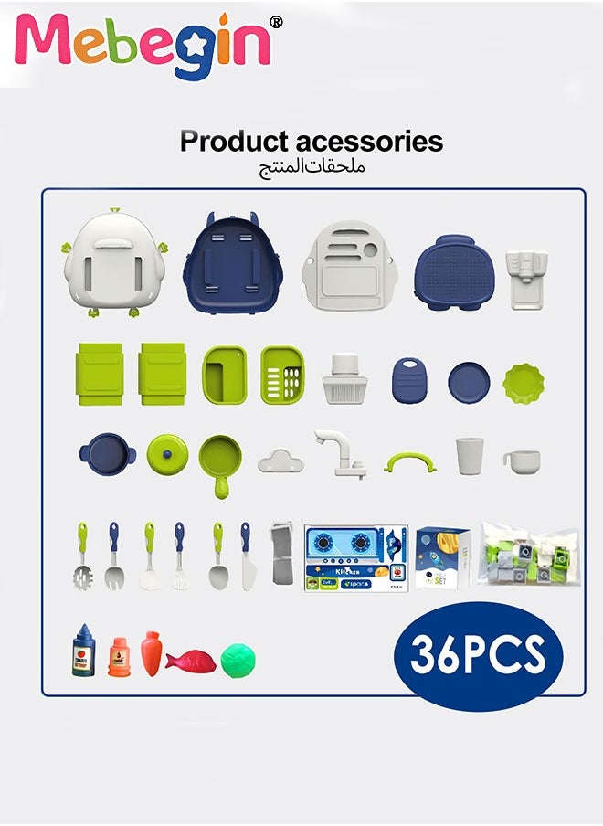 MEBEGIN 3 in 1 Kitchen Set with Block Backpack, 36PCS Realistic Cooking Set, Creative Educational Toy,  Safe Durable Play House Toys, Suitable for Daily Play, Ideal Gift for Kids Aged 3+  - Image 3