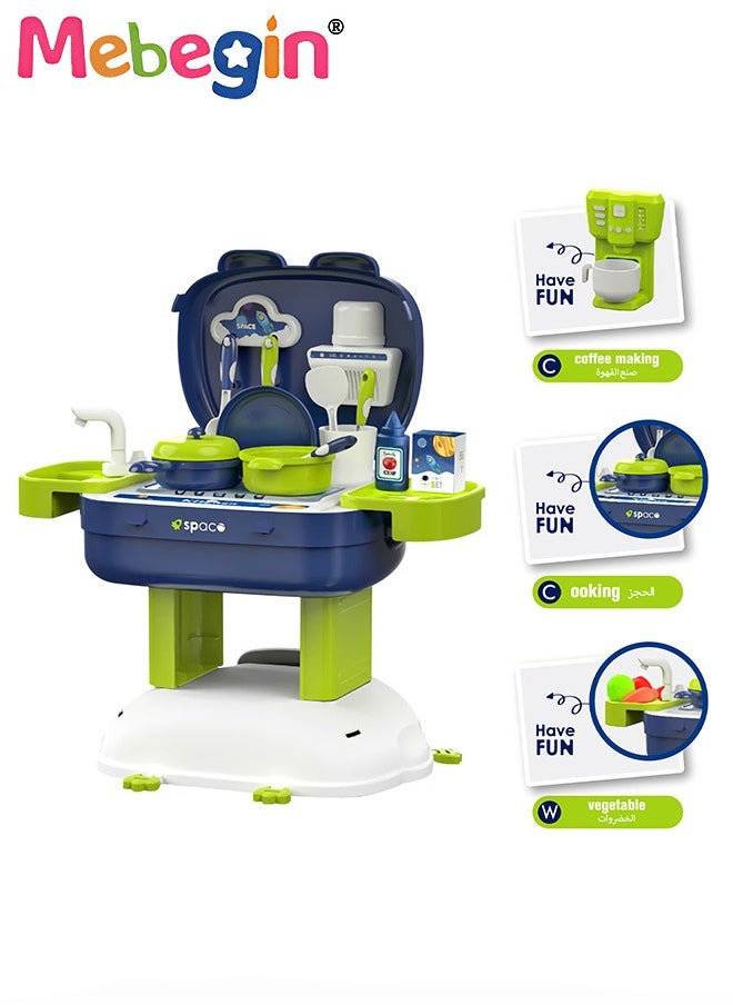 MEBEGIN 3 in 1 Kitchen Set with Block Backpack, 36PCS Realistic Cooking Set, Creative Educational Toy,  Safe Durable Play House Toys, Suitable for Daily Play, Ideal Gift for Kids Aged 3+  - Image 1