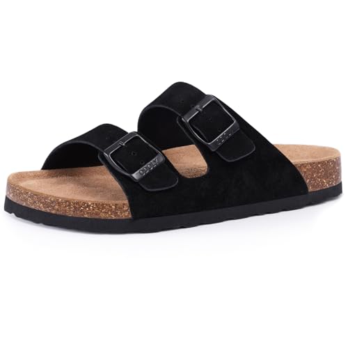 ODOLY Unisex Cork Footbed Slide Sandal, Arch Support Summer Outdoor Sandals with Adjustable Buckle for Women and Men, Black Suede 39 (8-8.5 Women/6.5-7 Men) - Image 1