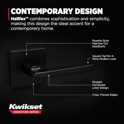 Kwikset Halifax Interior Passage Door Handle, Lever For Closet and Hallway Doors, Reversible Non-Locking Handle Lever, Matte Black, with Microban Protection, Square Rose - Image 3