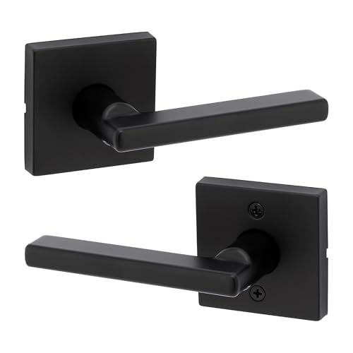 Kwikset Halifax Interior Passage Door Handle, Lever For Closet and Hallway Doors, Reversible Non-Locking Handle Lever, Matte Black, with Microban Protection, Square Rose - Image 1