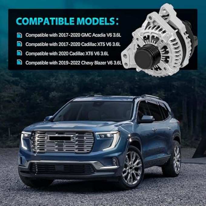 CNYGO 1042110261 Alternator Compatible with 2017 2018 2019 2020 GMC Acadia, 2017-2020 Cadillac XT5, 2020 Cadillac XT6, 2019-2022 Chevy Blazer V6 3.6L 12V 170A High Output 6-Groove Pulley C/W 104211-0261 - Image 2