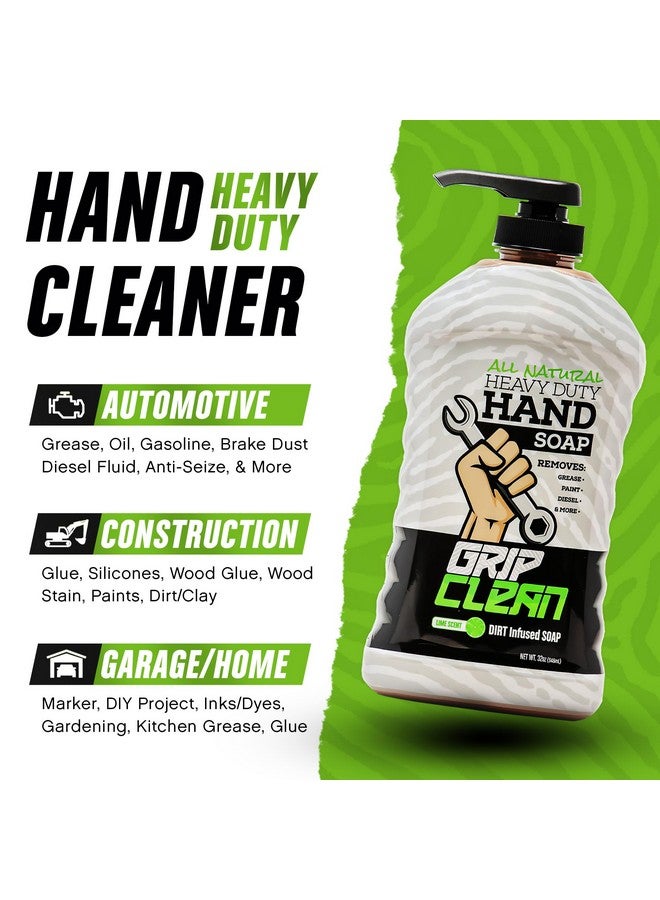 Grip Clean Hand Cleaner For Auto Mechanics Heavy Duty Pumice Soap + Fingernail Brush Tool Shop Garage Commercial All Natural Men Women Grit Cleansing Sensitive Skin (32Oz Pump Top + Brush) - Image 2