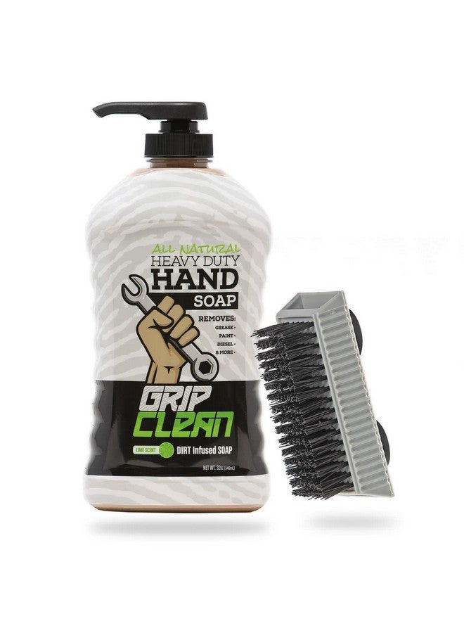 Grip Clean Hand Cleaner For Auto Mechanics Heavy Duty Pumice Soap + Fingernail Brush Tool Shop Garage Commercial All Natural Men Women Grit Cleansing Sensitive Skin (32Oz Pump Top + Brush) - Image 1
