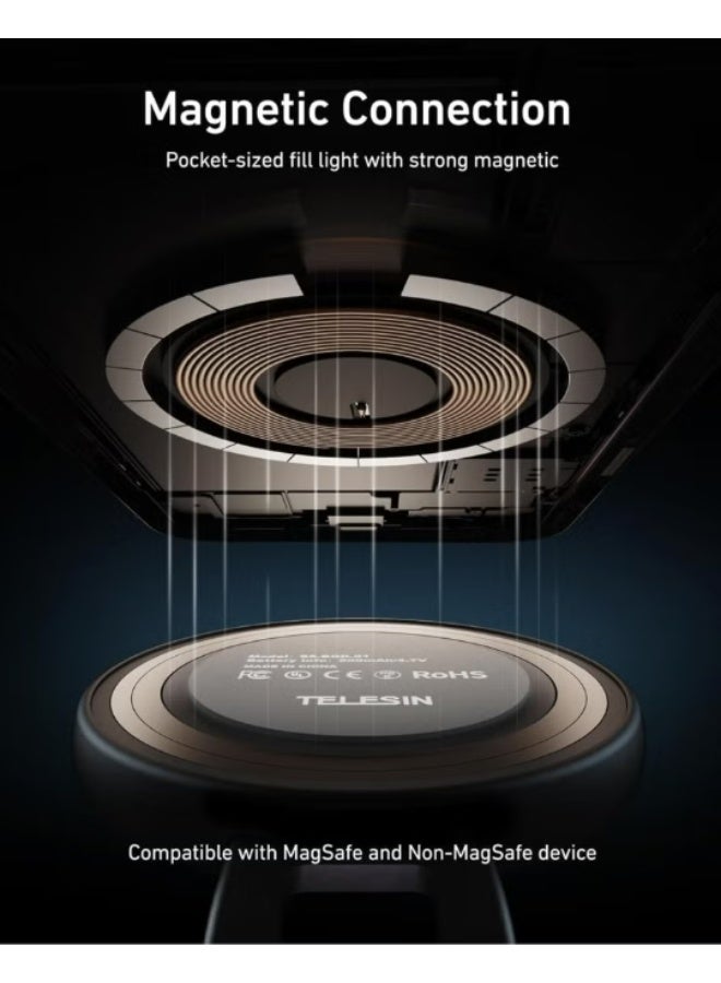 TELESIN C03 Magnetic Mobile Selfie Ring Light with Mirror, Extendable Stand & Adjustable Brightness – Compatible with Smartphones - Image 5