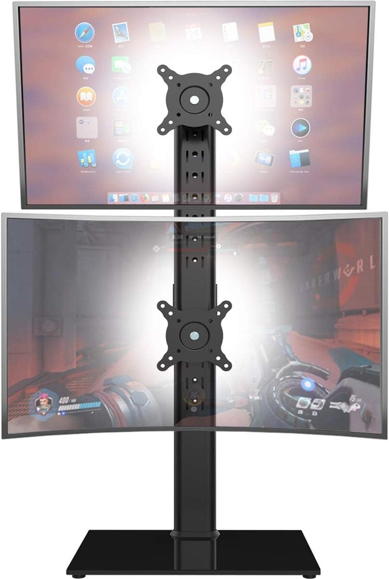 Hemudu Dual Monitor Stand - Vertical Stack Screen Free-Standing Monitor Riser Fits Two 13 to 34 Inch Screen with Swivel, Tilt, Height Adjustable, Holds One (1) Screen Up to 44Lbs - Image 1