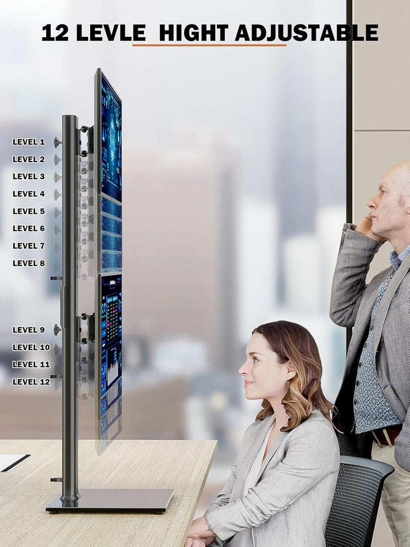 Hemudu Dual Monitor Stand - Vertical Stack Screen Free-Standing Monitor Riser Fits Two 13 to 34 Inch Screen with Swivel, Tilt, Height Adjustable, Holds One (1) Screen Up to 44Lbs - Image 3