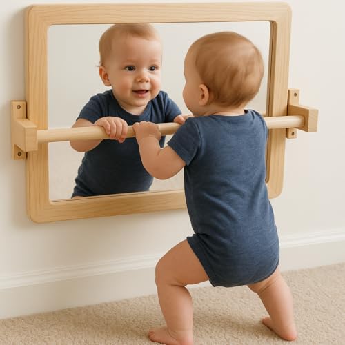 Ogears Montessori Baby Pull Up Bar, Montessori Small Mirror is Suitable for Babies Aged 6 to 18 Months, Infants Registry Item, 19.7 * 15.8 inches - Image 2