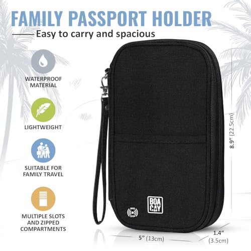 BOACAY Travel Document Organizer with RFID, Family Passport Holder, Wallet for Women & Men, Portable & Waterproof Case for Cards, Boarding Pass, Money - Image 3