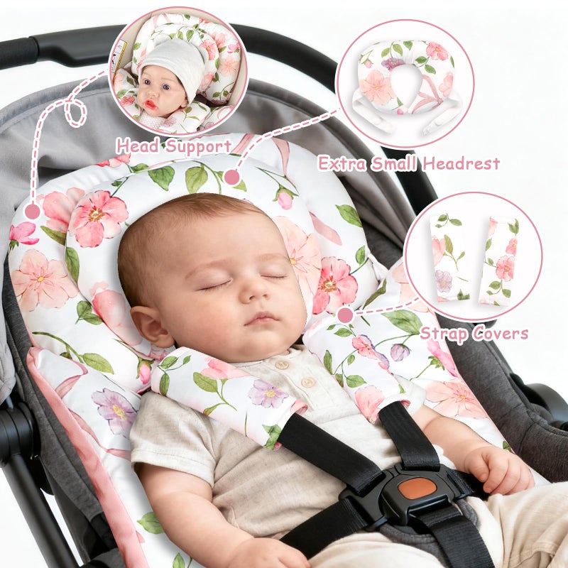 TANOFAR Infant Car Seat Insert with Removable Cushion for Baby Girls, Reversible Newborn Carseat Insert for Baby Head Body Support, Fits for Stroller, Baby Swing, Bouncer (Pink Bow) - Image 5