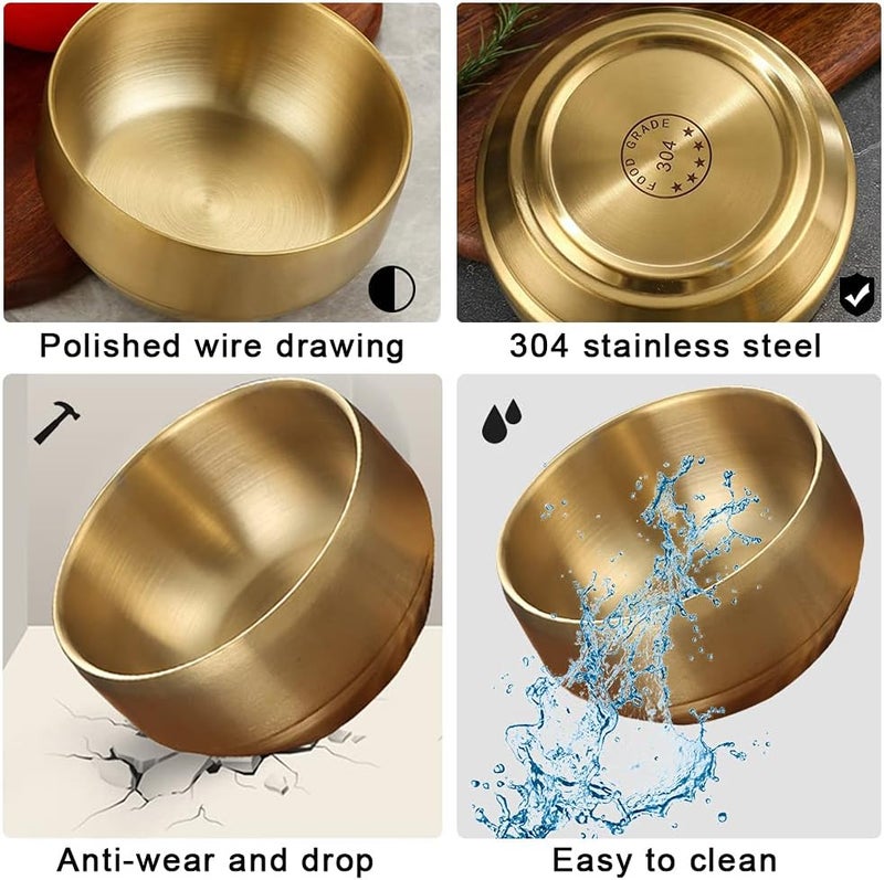Roucerlin 4Pack Thick 304 Stainless Steel Bowls, Small Double Wall Rice Bowls, Stainless Steel Soup Bowl Salad Bowl Noodle Bowl, Metal Bowls for Fruit Cereal Snack Appetizer (Gold, 4.7in) - Image 5