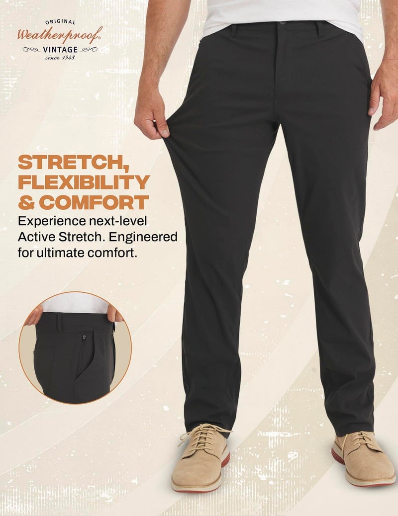 Weatherproof Vintage Mens Casual Pants - Regular Fit Ultra Stretch Flat Front Chinos | Lightweight Work & Travel Pants Charcoal - Image 5