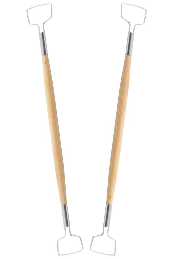 Suiwotin 2pcs Double Ended Clay Carving Tools, Wooden Handle Pottery Sculpting Tools, Ceramic Wax Modeling Trimming Tool for Smoothing, Sculpture Making - Image 1