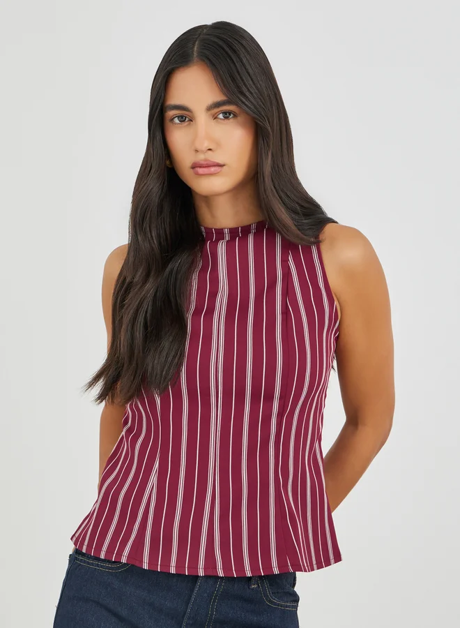 Styli Styli Pinstripe Sleeveless Peplum Top