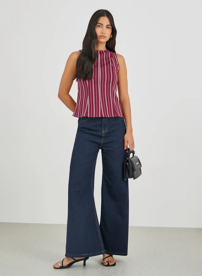 Styli Styli Pinstripe Sleeveless Peplum Top