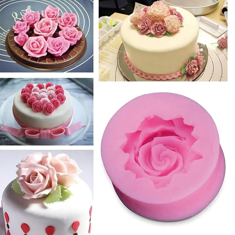 Ylapagne 4pcs Rose Flower Combo Fondant Silicone Cake Sugarcraft Molds Handmade 3D Cavity Flower Cake Resin Mold Crafting Candy Chocolate Cupcake Kitchen Baking Tools - Image 4