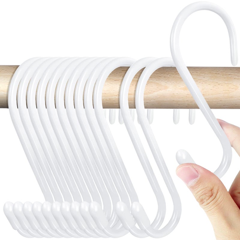 HiGift 18 Pack White Vinyl Coated Metal S Hooks 45 inch Heavy Duty Non Slip RustFree for Hanging Clothes Plants Pots Towels