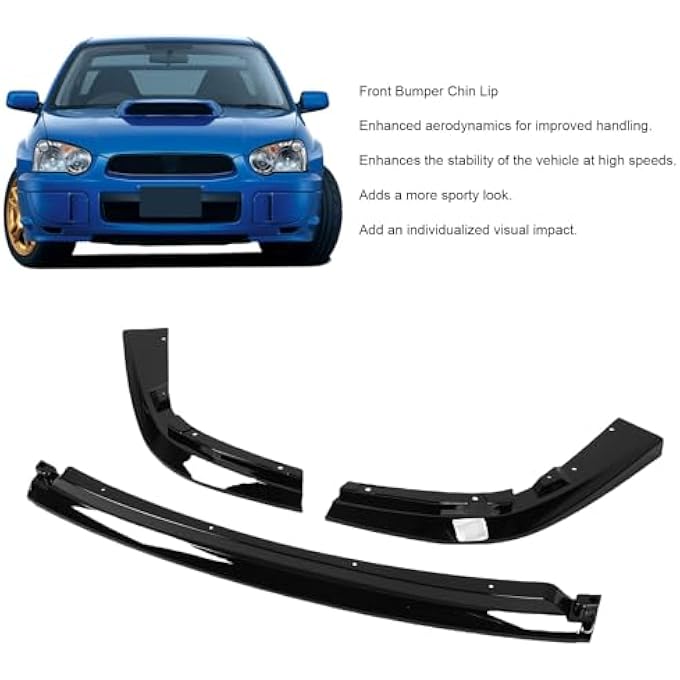 Luocute Front Bumper Lip Chin Spoiler, ABS Material 3 Sections Front Bumper Lip Splitter, Replacement for STI 2004 2005 (Glossy Black) - Image 3