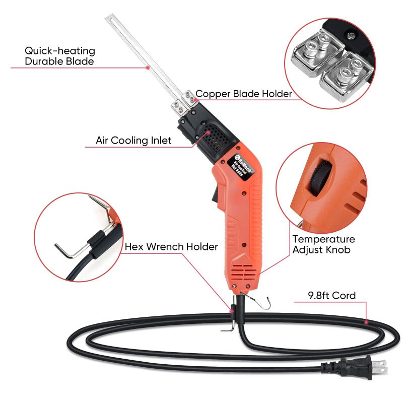 ROMECH Hot Knife Foam Cutter, 200W Air-Cooled Electric Foam Cutting Tool Kit with Blades & Heavy-Duty Case for EPS, XPS, EVA, EPP RM-009 (200W Air Cooled) - Image 5