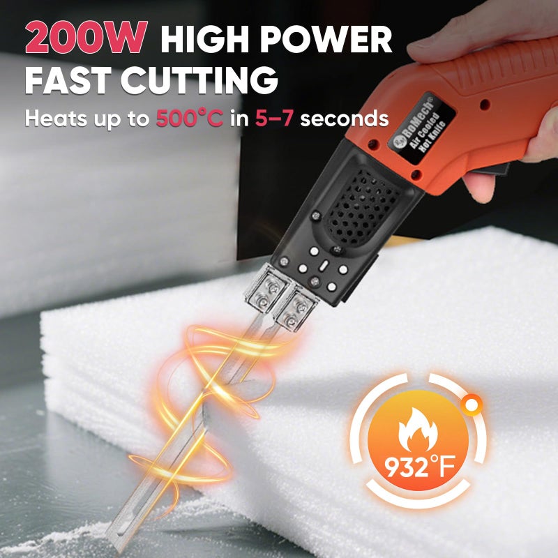 ROMECH Hot Knife Foam Cutter, 200W Air-Cooled Electric Foam Cutting Tool Kit with Blades & Heavy-Duty Case for EPS, XPS, EVA, EPP RM-009 (200W Air Cooled) - Image 2