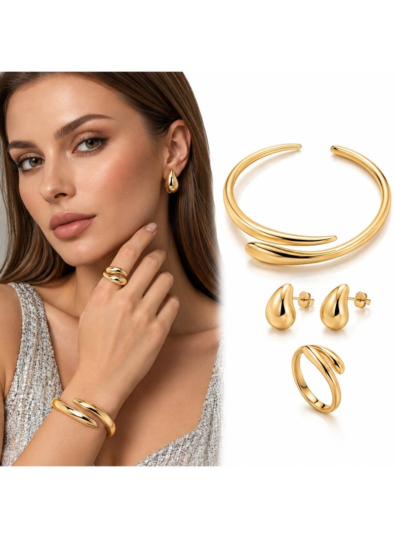 veya Women’s 4-Piece Gold-Tone Butterfly Jewelry Set with Necklace, Earrings, Bracelet and Ring – Elegant Modern Design - Image 1