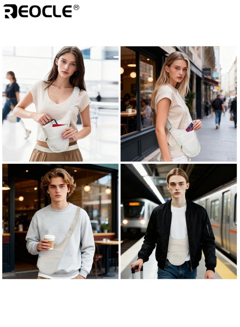 ريوكل حقيبة خصر للجنسين مضادة للسرقة مع حزام قابل للتعديل وسحاب، حقيبة حزام سفر مع أقسام متعددة لتخزين أساسيات المشي لمسافات طويلة والجري. - Image 2