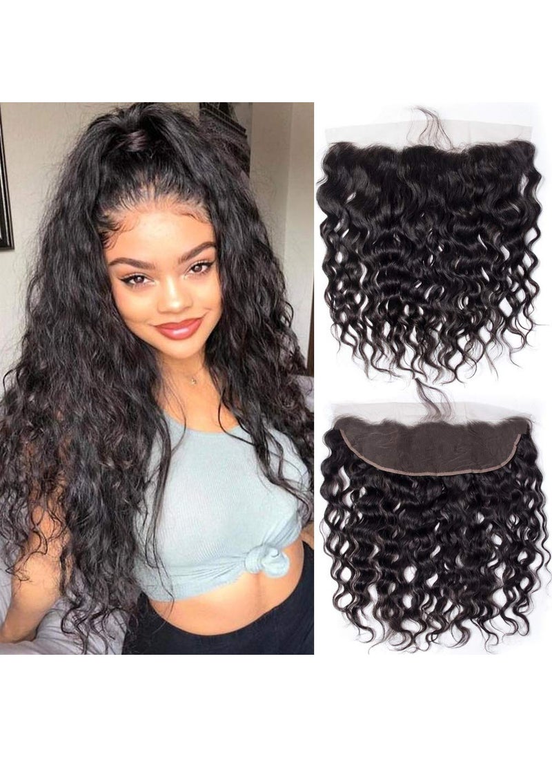 QTHAIR - QTHAIR 14A Brazilian Water Wave Human Hair Frontal12Natural Black 150 Density Brazilian Human Hair Water Wave Lace Frontal 13x4 Lace Frontal - Image 1