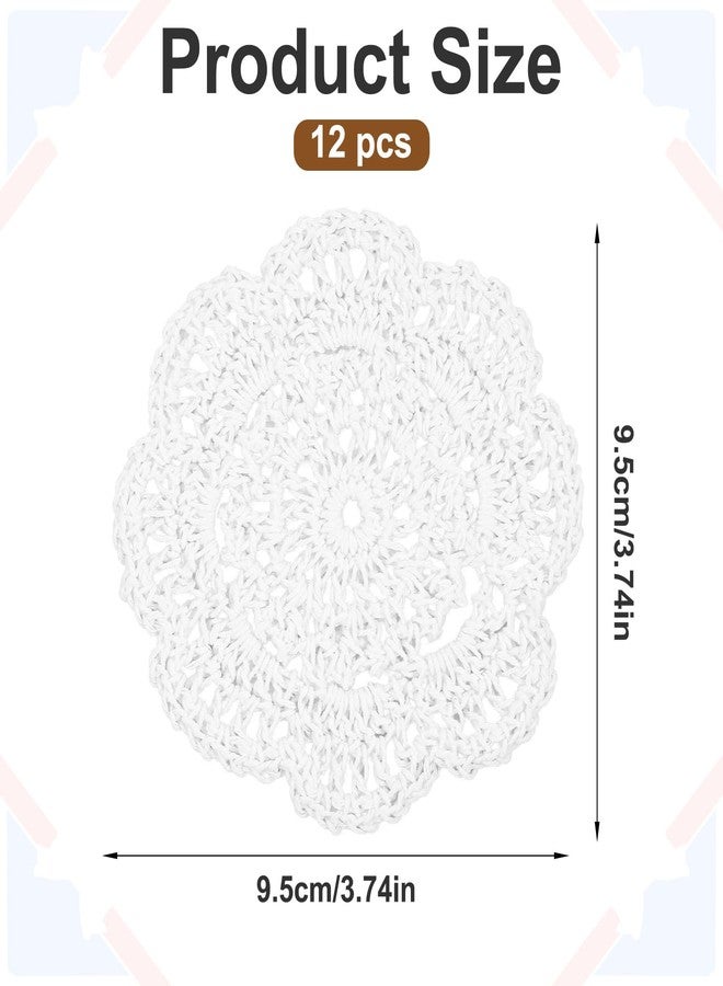 Elegaperma 3.7 in Doilies for Dessert Trays, 12 PCS Crochet Doilies, White Handmade Doily Round, Lace Small Doilies for Cups and Table Decoration - Image 2