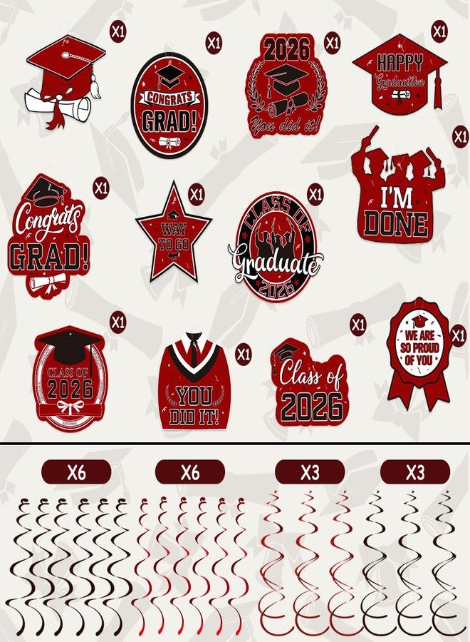 Luktastic Graduation Hanging Swirls Decorations, Red and Black Graduation Party Decorations, 30PCS Class of 2026 Streamers Ornaments for Classroom Ceiling Office High School College Congrats Grad Party Favors - Image 5
