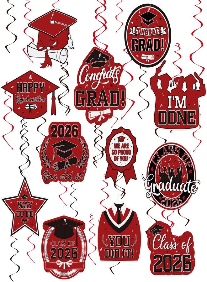 Luktastic Graduation Hanging Swirls Decorations, Red and Black Graduation Party Decorations, 30PCS Class of 2026 Streamers Ornaments for Classroom Ceiling Office High School College Congrats Grad Party Favors - Image 1