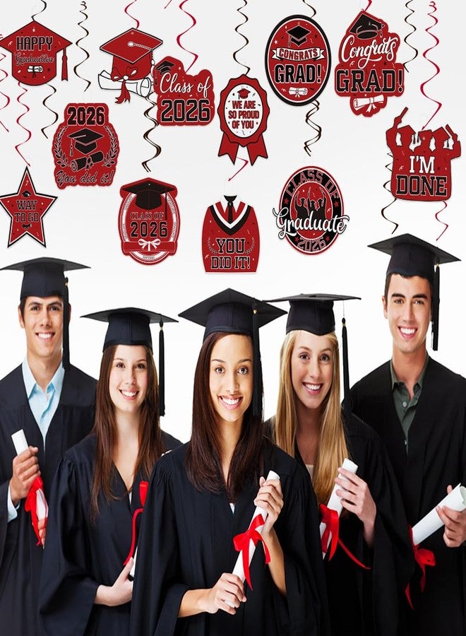 Luktastic Graduation Hanging Swirls Decorations, Red and Black Graduation Party Decorations, 30PCS Class of 2026 Streamers Ornaments for Classroom Ceiling Office High School College Congrats Grad Party Favors - Image 3