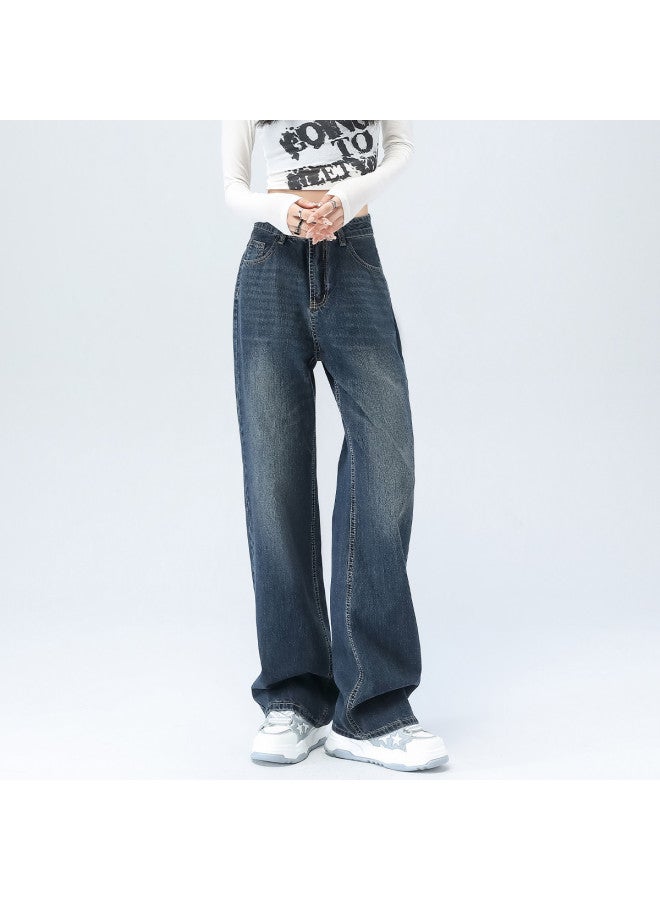 EPTISON Vintage Washed Jeans For Women, 2025 Autumn Loose Fit High-Waisted Straight-Leg Floor-Length Wide-Leg Pants - Image 4