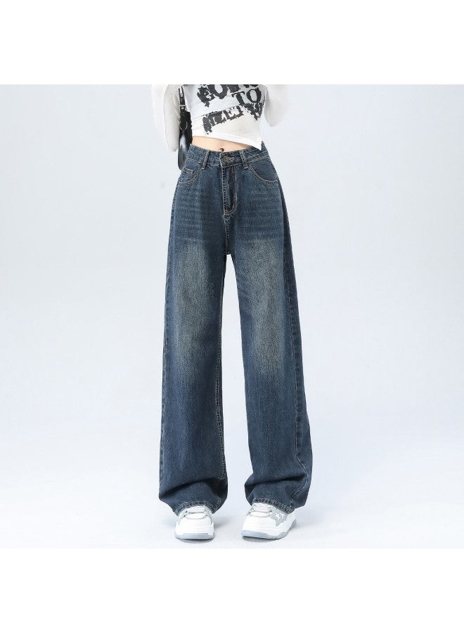 EPTISON Vintage Washed Jeans For Women, 2025 Autumn Loose Fit High-Waisted Straight-Leg Floor-Length Wide-Leg Pants - Image 3