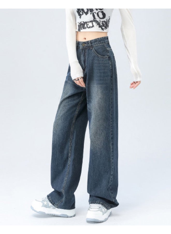 EPTISON Vintage Washed Jeans For Women, 2025 Autumn Loose Fit High-Waisted Straight-Leg Floor-Length Wide-Leg Pants - Image 1