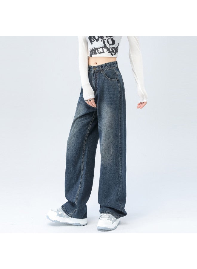 EPTISON Vintage Washed Jeans For Women, 2025 Autumn Loose Fit High-Waisted Straight-Leg Floor-Length Wide-Leg Pants - Image 2