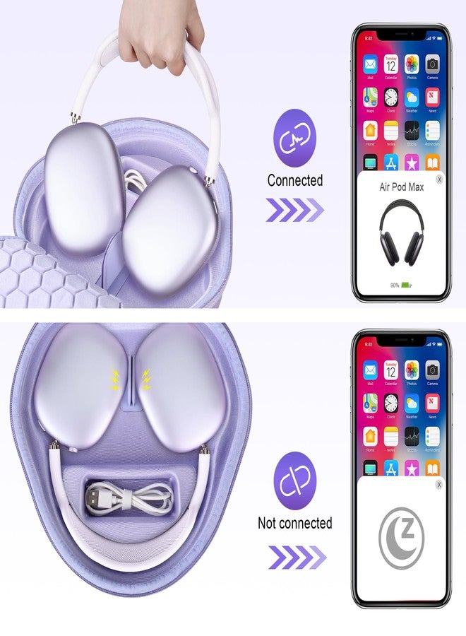 BOVKE Hard Carrying Case with Sleep Mode for Apple AirPods Max Wireless Over-Ear Headphones, AirPods Max Protective Portable Storage Bag with Mesh Pocket for Headphone Accessories, Purple - Image 2