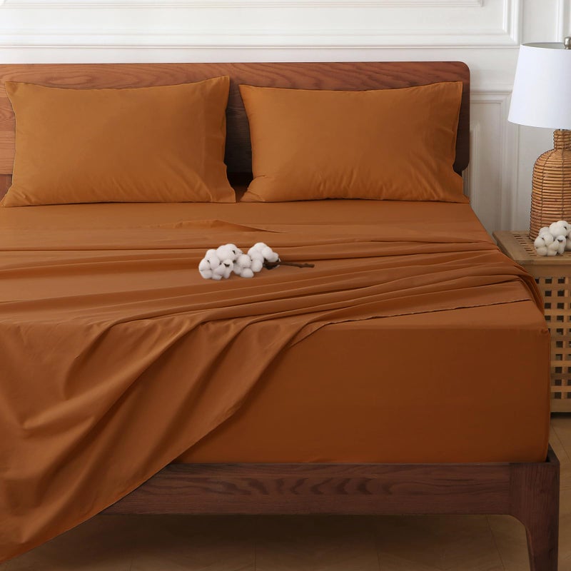 HYPREST 100% Cotton Sheets for Queen Size Bed Deep Pockets Fit 18"- 24" in Deep Mattress, Burnt Orange Hotel Luxury Soft Wrinkle Free Cooling Sheets for Queen Size Bed - Image 1