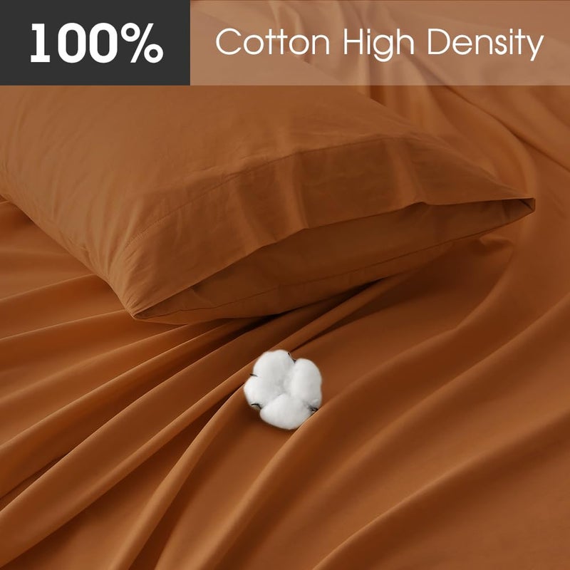 HYPREST 100% Cotton Sheets for Queen Size Bed Deep Pockets Fit 18"- 24" in Deep Mattress, Burnt Orange Hotel Luxury Soft Wrinkle Free Cooling Sheets for Queen Size Bed - Image 2