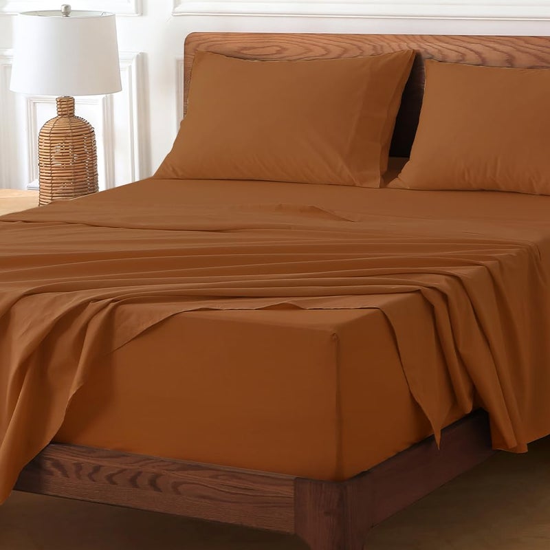 HYPREST 100% Cotton Sheets for Queen Size Bed Deep Pockets Fit 18"- 24" in Deep Mattress, Burnt Orange Hotel Luxury Soft Wrinkle Free Cooling Sheets for Queen Size Bed - Image 4