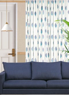 OJARIYA Hand Block Printed 100 Percent Premium Organic Cotton Cyan And White Curtains 274 X 152 Cm  - Image 3