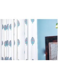 OJARIYA Hand Block Printed 100 Percent Premium Organic Cotton Cyan And White Curtains 274 X 152 Cm  - Image 5