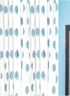OJARIYA Hand Block Printed 100 Percent Premium Organic Cotton Cyan And White Curtains 274 X 152 Cm  - Image 4